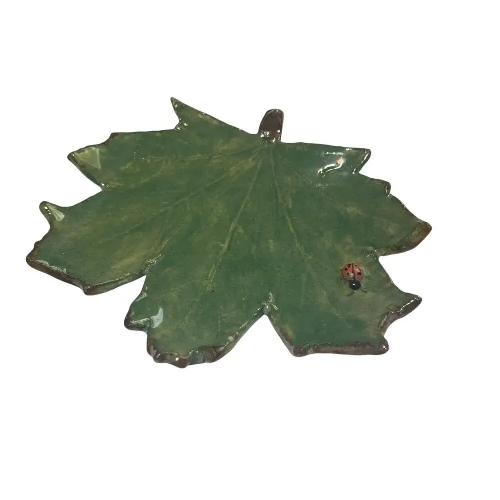 Suramics Set of 2 Leaf Pottery Ladybug Trinket Trays Decor Fall